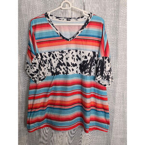Women's Unbranded Top Size 2XL Multi-color Western Cow Print‎
